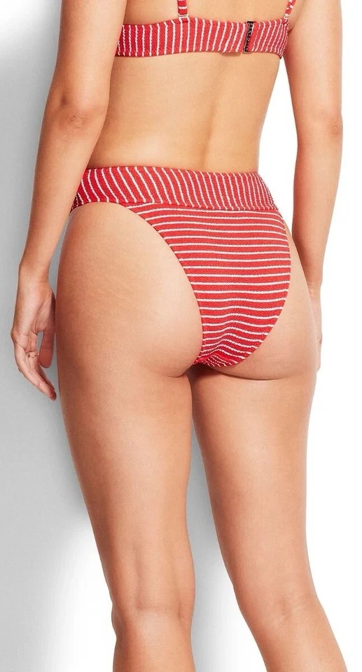 Nuevo con etiquetas Pantalón Seafolly para mujer a rayas costeras tiro alto rojo chile talla 6 EE. UU. Foto 2 de 3