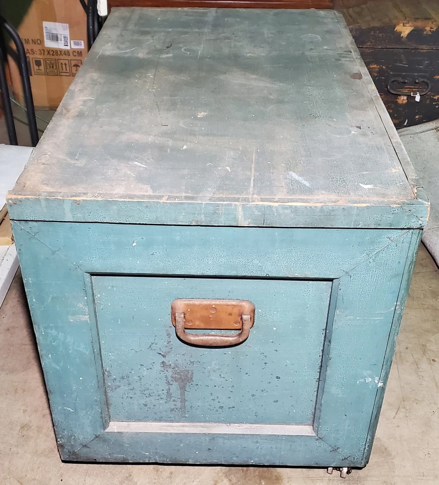 Antiguo cofre de carpintero de madera hecho a mano baúl de almacenamiento bandeja de almacenamiento ¡ENORME! Foto 3 de 4