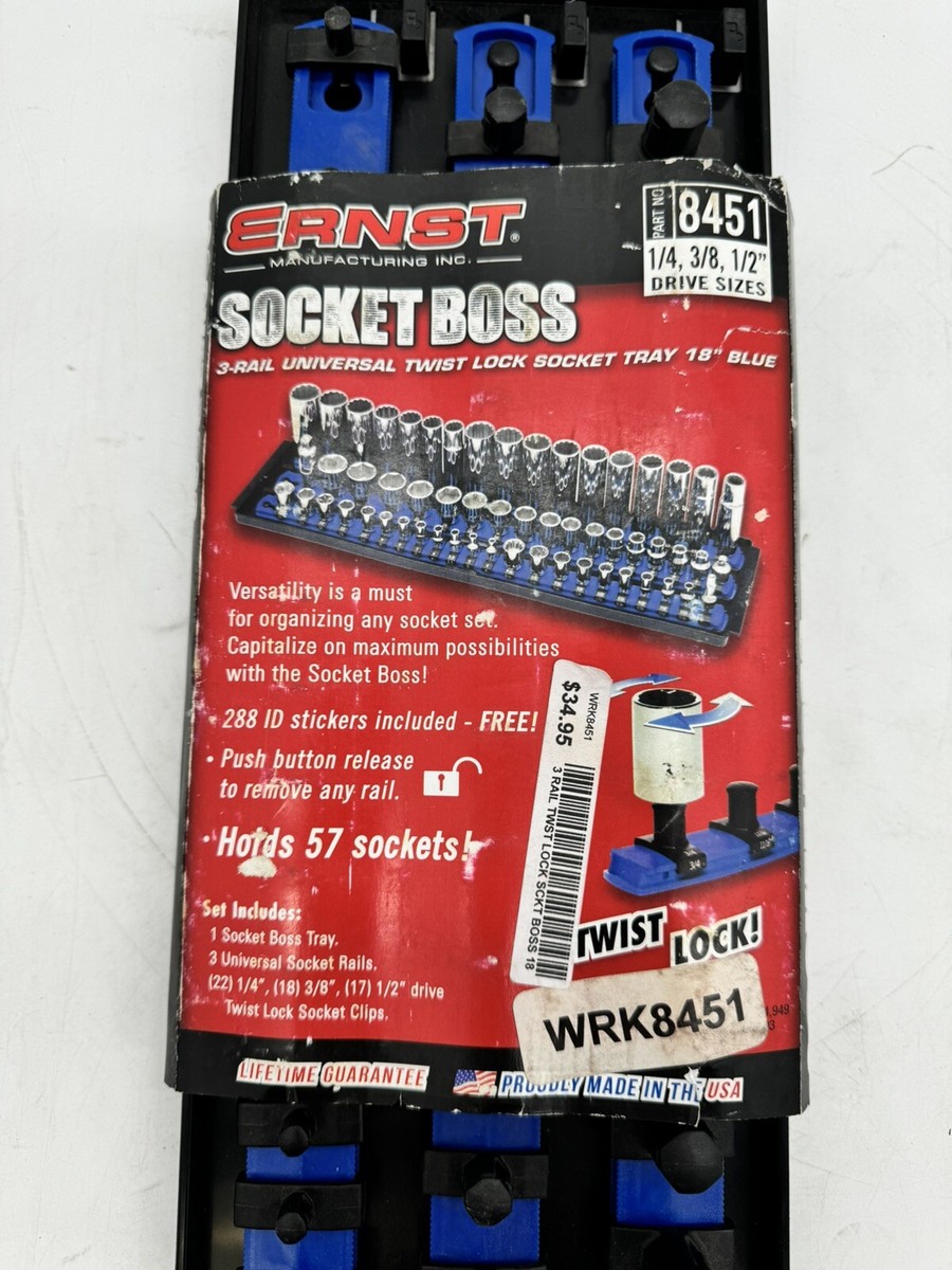 Ernst Manufacturing Socket Boss 2-Rail 1/2-Inch-Drive Socket Organizer 19 Inch Blue