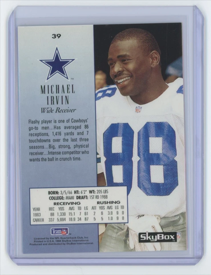 1994 SkyBox Michael Irvin . Dallas Cowboys #39 - Image 2 of 2