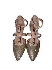 Womens Primark Gold Glittery Heeled Studded Caged Shoes Size 4