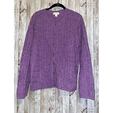 AppleSeeds Women  s 100 Wool Button Purple Cardigan Cable Knit Sweater Large
