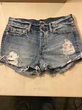 BDG Tomgirl Cutoff Distressed Denim Shorts Medium Wash Button Fly Womens Sz: 25W