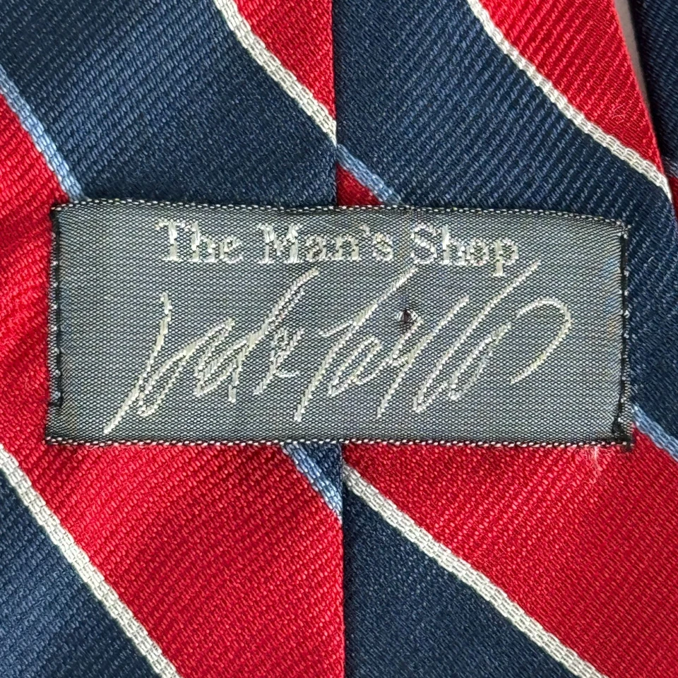 Corbata Lord & Taylor Seda Roja Azul Blanca Patriótica Rayas Anchas Hecha a Mano 56x3.5" Foto 3 de 4