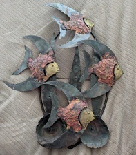 Brutalist Angel Reef Fish Oval Art Wall Hanging Sculpture Metal Mid Century MCM