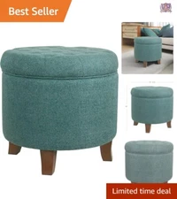 Versatile Teal Fabric Ottoman with Storage - Lightweight and Elegant Design