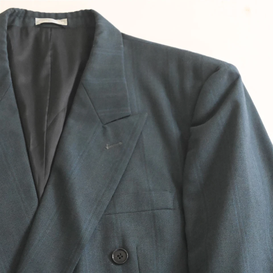 Traje De Colección Para Hombre Años 90 42R 34x30 Azul Teal Verde Rayas Doble Pecho Para Hombre Foto 3 de 4