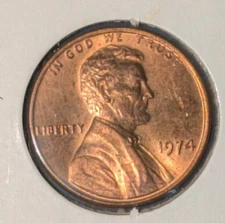 1974 P Lincoln Cent Memorial Reverse  1C MID MS GRADE RB LARGE DATE EB#3429