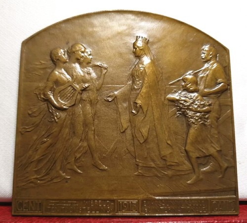 PLACA EXPOSICIÓN UNIVERSAL CABALLERO 1913 por Devreese 72mm Bélgica medalla de arte - Imagen 2 de 5