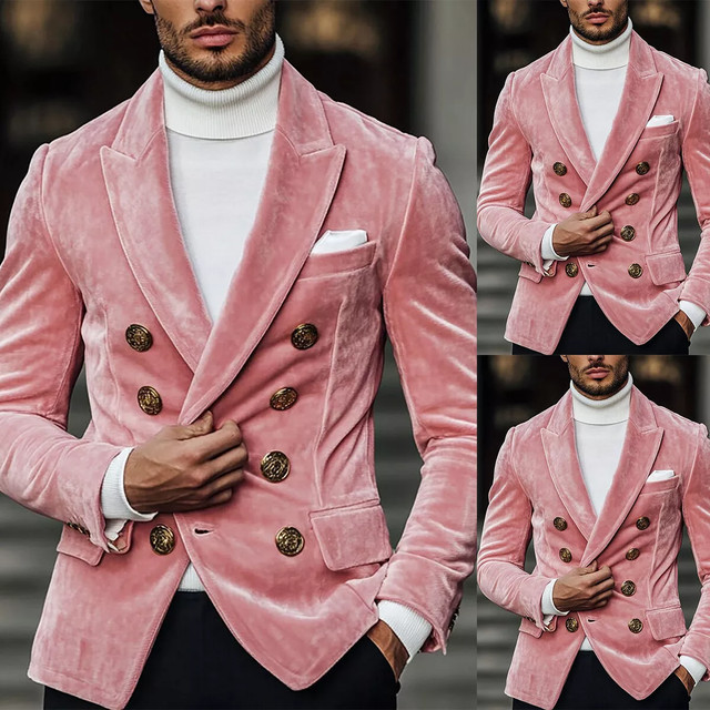 Rosa Samt Herren Anzüge Zweireiher Spitzes Revers Business Party Blazer Hose