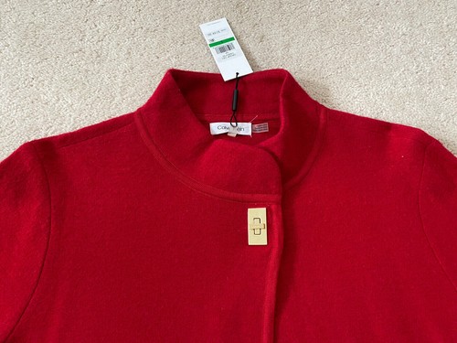 NWT 159$ CALVIN KLEIN Women's Red Black Stripes Wool Blend Sweater Jacket Sz L - Picture 2 of 7