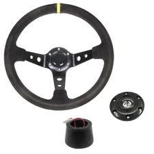 CJ Classic Trucks Steering Wheel Kit 14" 6-Bolt Sport Suede With Black Spokes...