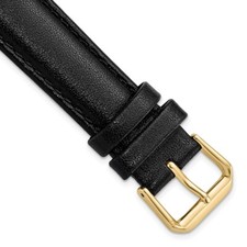 18mm 7.5" Black Smooth Leather Gold-tone Buckle Watch Band