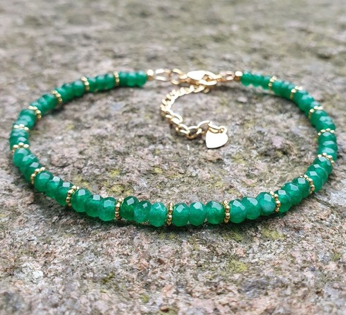 Grünes Onyx Armband 18K vergoldet über Edelstahl, stapelbar, verstellbar - Bild 4 von 7