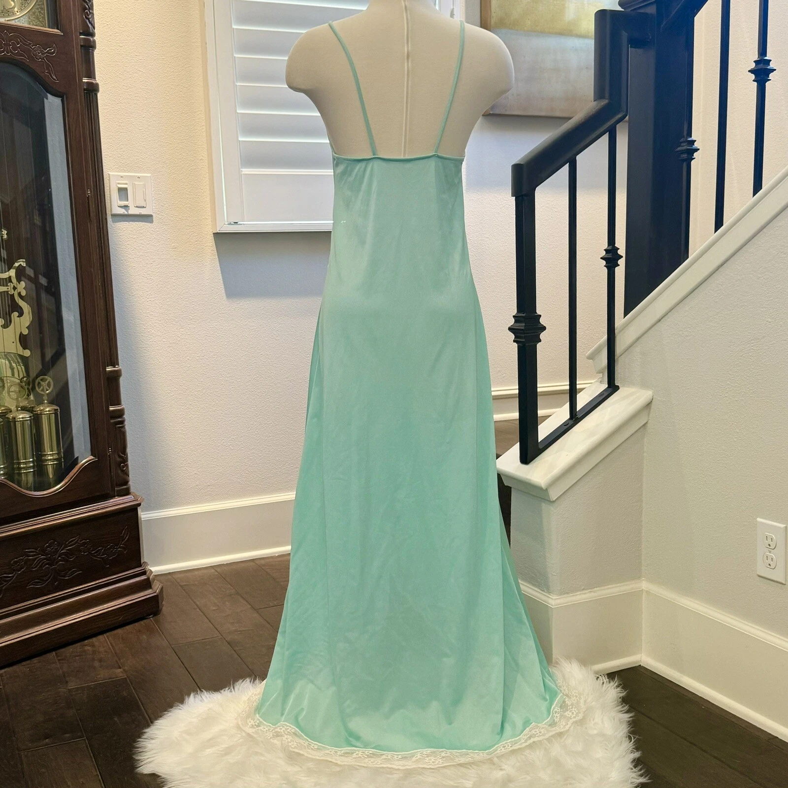 UNDERCOVER Maxi abito slip vintage anni '80 raso seta pastello verde pizzo pizzo L