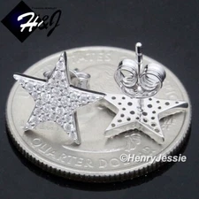 MEN WOMEN SOLID 925 STERLING SILVER ICY BLING CZ 3D STAR SHAPE STUD EARRING*E271
