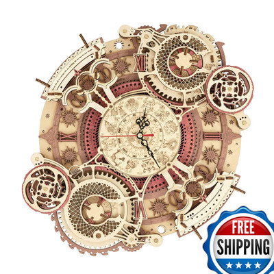 Rokr 3D Wooden Puzzle Clock Model 12 Diy 168 Pcs Mechanical Model Kit Toys Home