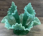 VINTAGE FENTON HOBNAIL URANIUM GLASS FLOWER EPERGNE VASE SEE PICS READ DESCRIPT
