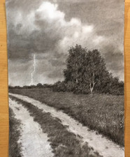 Stormy Sky Original Charcoal Drawing Hand Drawn Landscape Fine Art Signed