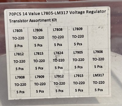 70 Piece Voltage Regulator Transistor Assortment Kit Electronic Components
