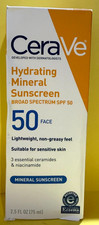 CeraVe Hydrating Sunscreen SPF 50 Face Lotion 2.5OZ EXP :10/27 d