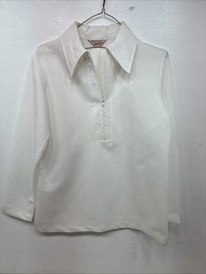 New Women s H Bar C White Stripe Long Sleeev Half Zip Size Large TT-91