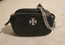 Tory Burch Kira Chevron Camera Crossbody Bag - Black/Silver Hardware