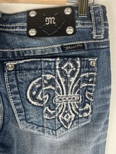 Miss Me Jeans Medium Wash Blue Beaded Embellished JP5360B Boot Sz 28 NWT