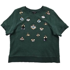 Banana Republic Women's Size L Hunter Green Short Sleeve Bee Pullover Sweater