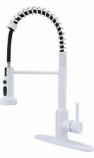 AVOLA Spring White High Arc Sink Faucet with Pull Down Sprayer And Deck Plate