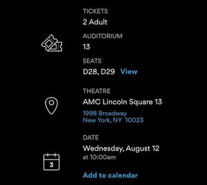 THE ODYSSEY IMAX 70mm 2 tickets for 8/12 at 10:00am