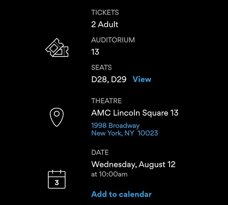 THE ODYSSEY IMAX 70mm 2 tickets for 8/12 at 10:00am