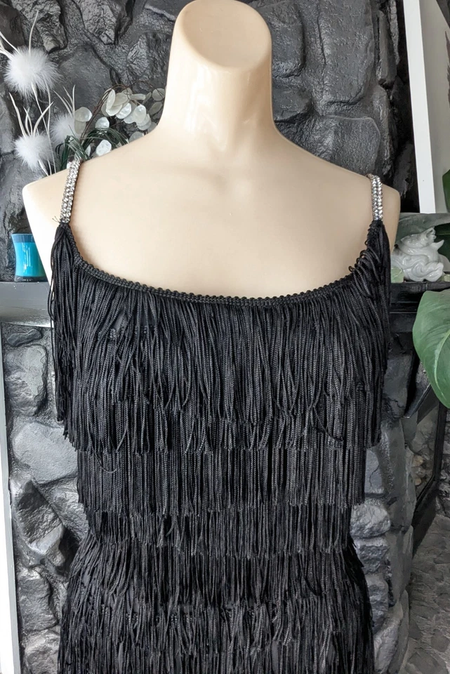 Vintage 50s 60s Floor Length Black Fringe Cocktail Dress Shimmy Party Wiggle S/M - Image 3 of 4