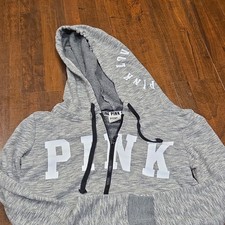 PINK Victoria's Secret PINK Gray Full Zip Hooded Fleece Logo Hoodie XS