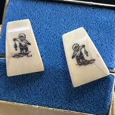 Vintage Alaska Child Eskimo Fisherman Art Earrings 1/20 12K GF Screw Back