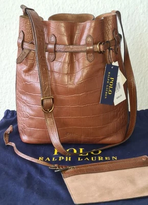 Polo Ralph Lauren Tasche Bellport Bucket Bag Medium Leder Braun NP: 560€ Logo - Bild 1 von 4