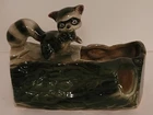 Vintage 1950’s Brush Mccoy Green Black Racoon On Log Ceramic Planter USA
