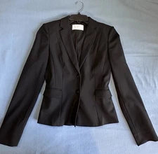 Boss Hugo Jaru Blazer Womens Size 0 Black Wool Stretch Two Buttons  Lined Solid