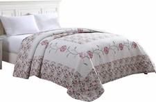 Carnation Embroidered Bedspread Rose Sz Full