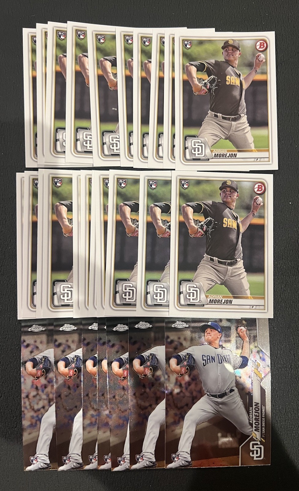 2020 Bowman (21x) Paper Adrian Morejon Padres RC #65 + (7x) Topps Chrome Rookie