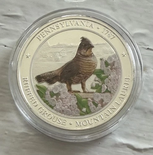 Pennsylvania Ruffed Grouse Mountain Laurel Silver Round 1 Troy Ounce .999 Fine