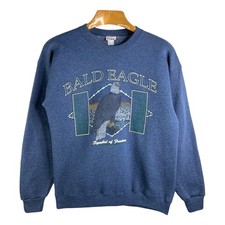 VTG Bald Eagle Crewneck Sweatshirt 90s USA Made Bassett Walker Blue Size Large