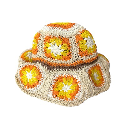 Steve Madden Orange Granny Square Bucket Hat NWT Boho Cottagecore Hippie