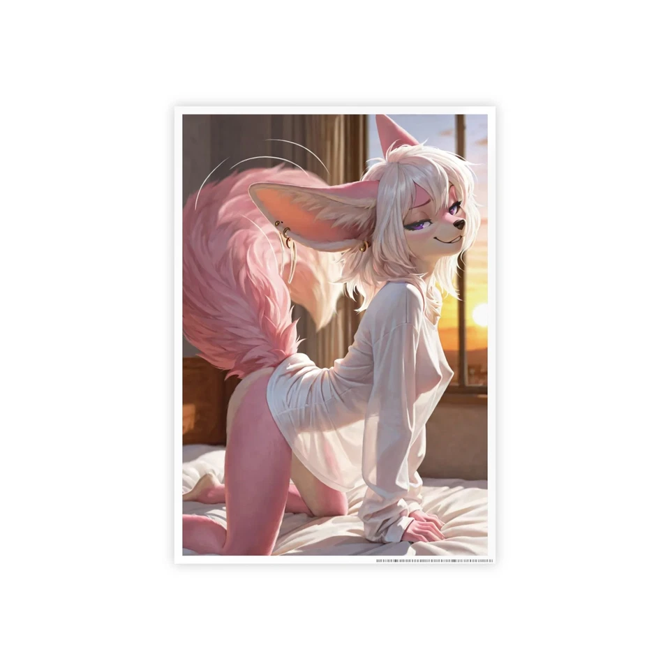 DARKARTIFACTS Playful Pink Fennec Glossy Art Print