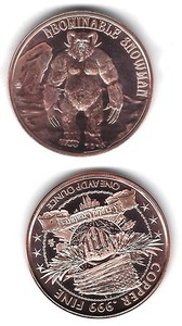 1 Abominable Snowman/Big Foot 1 oz Copper Round - Beautiful Brilliant  Round