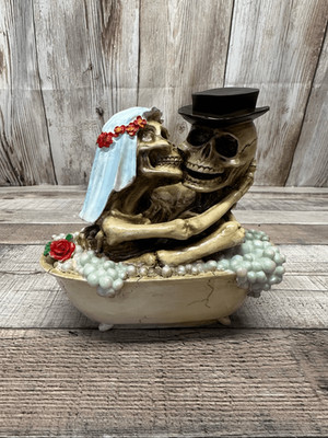 Skeleton Bride Groom Bathtub Coin Bank Gothic Wedding Decor Day of the Dead