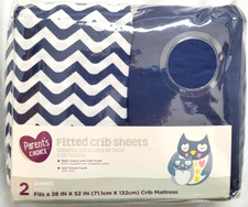 Parents Choice Set of 2 Fitted Crib Sheets Blue White New in Package