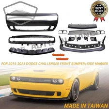 For 2015-2023 Dodge Challenger Hellcat Style Full Front Bumper W/Lip+Grille Kit