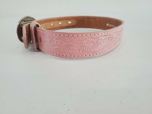 Nocona Belt Co. Tooled Leather Belt Pink Cowgirl Horse Buckle Genuine Leather XS - Picture 3 of 8