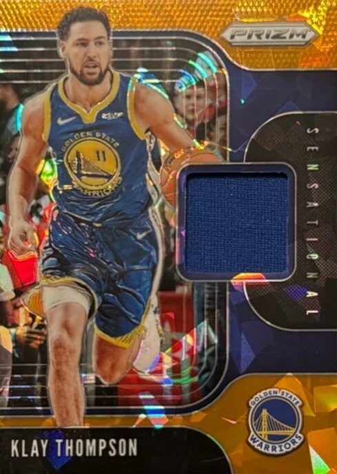 2019 Panini Prizm Sensational Swatches Klay Thompson Orange Ice Game Used Jersey